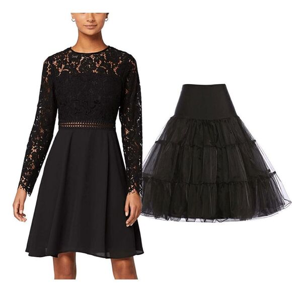 Dresses & Skirts - 🖤 2PCS Halloween Black Bundle Lace Long Sleeve Dress & Petticoat SIZE M NWT